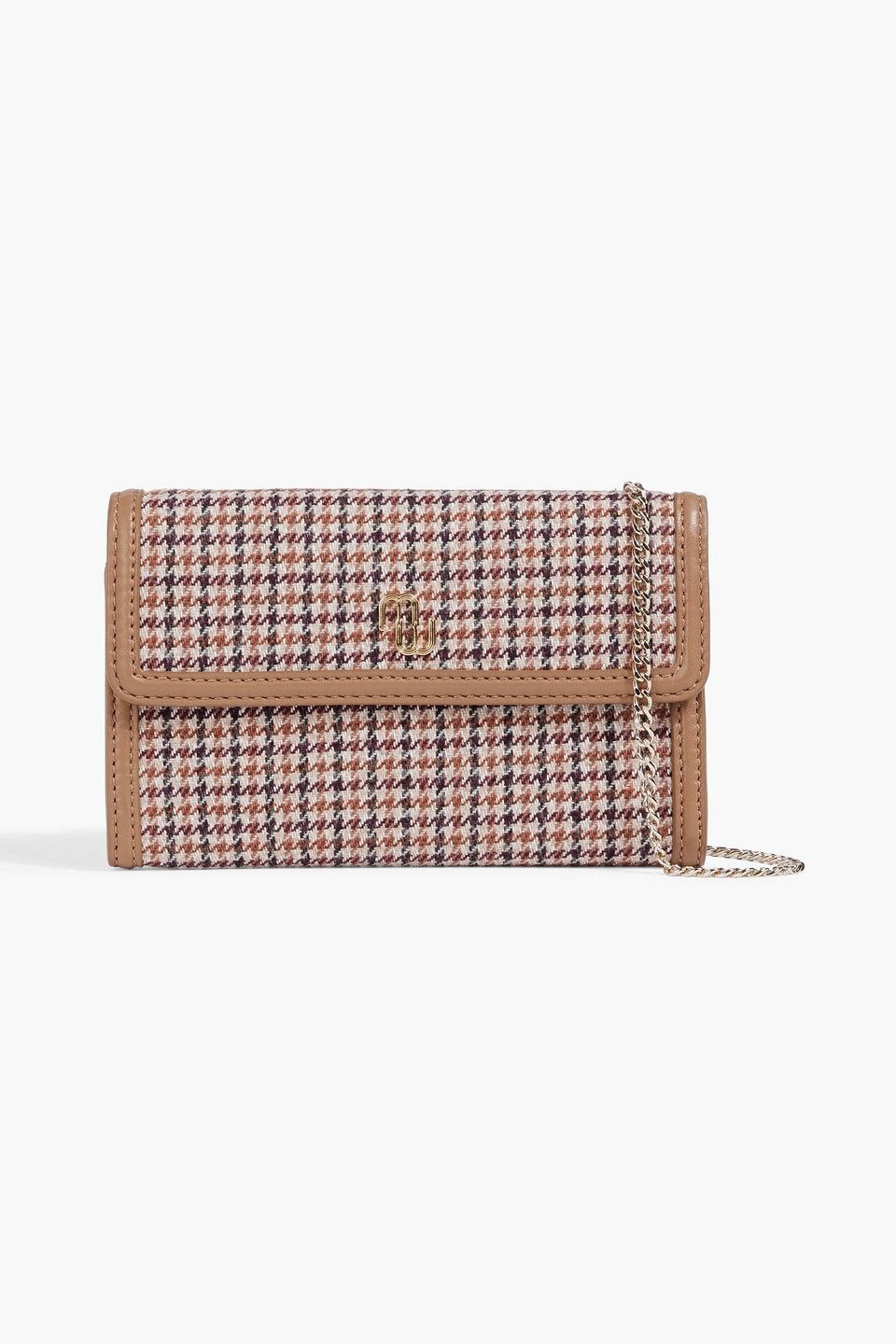 Maje Houndstooth Canvas And Leather Shoulder Bag In Light Brown