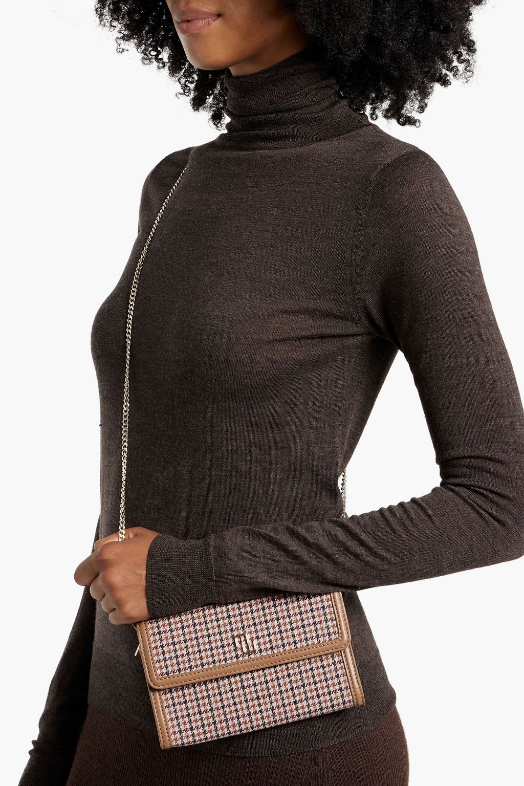 MAJE Houndstooth canvas and leather shoulder bag
