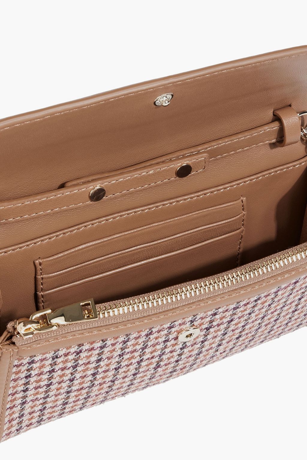 MAJE Houndstooth canvas and leather shoulder bag