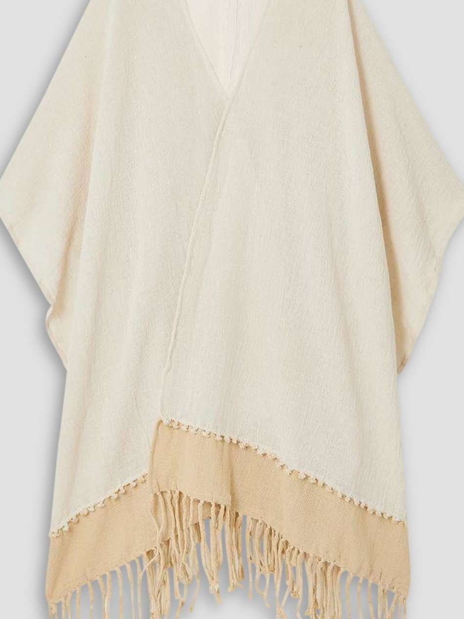 wanpu fringed two-tone cotton-gauze coverup