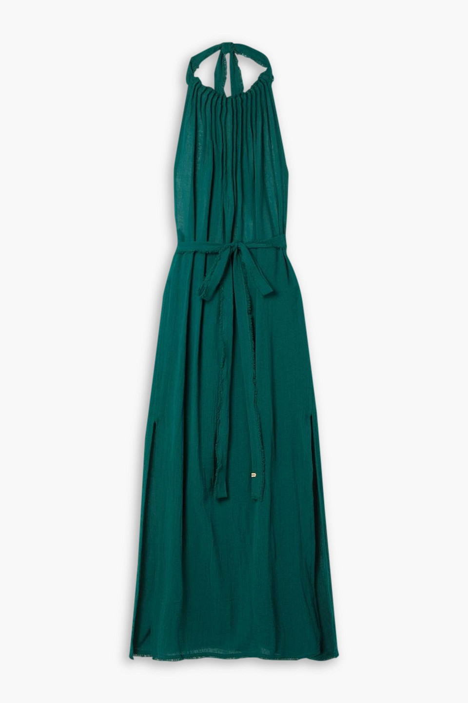 Caravana Malki Cotton-gauze Halterneck Midi Dress In Smaragdgrün