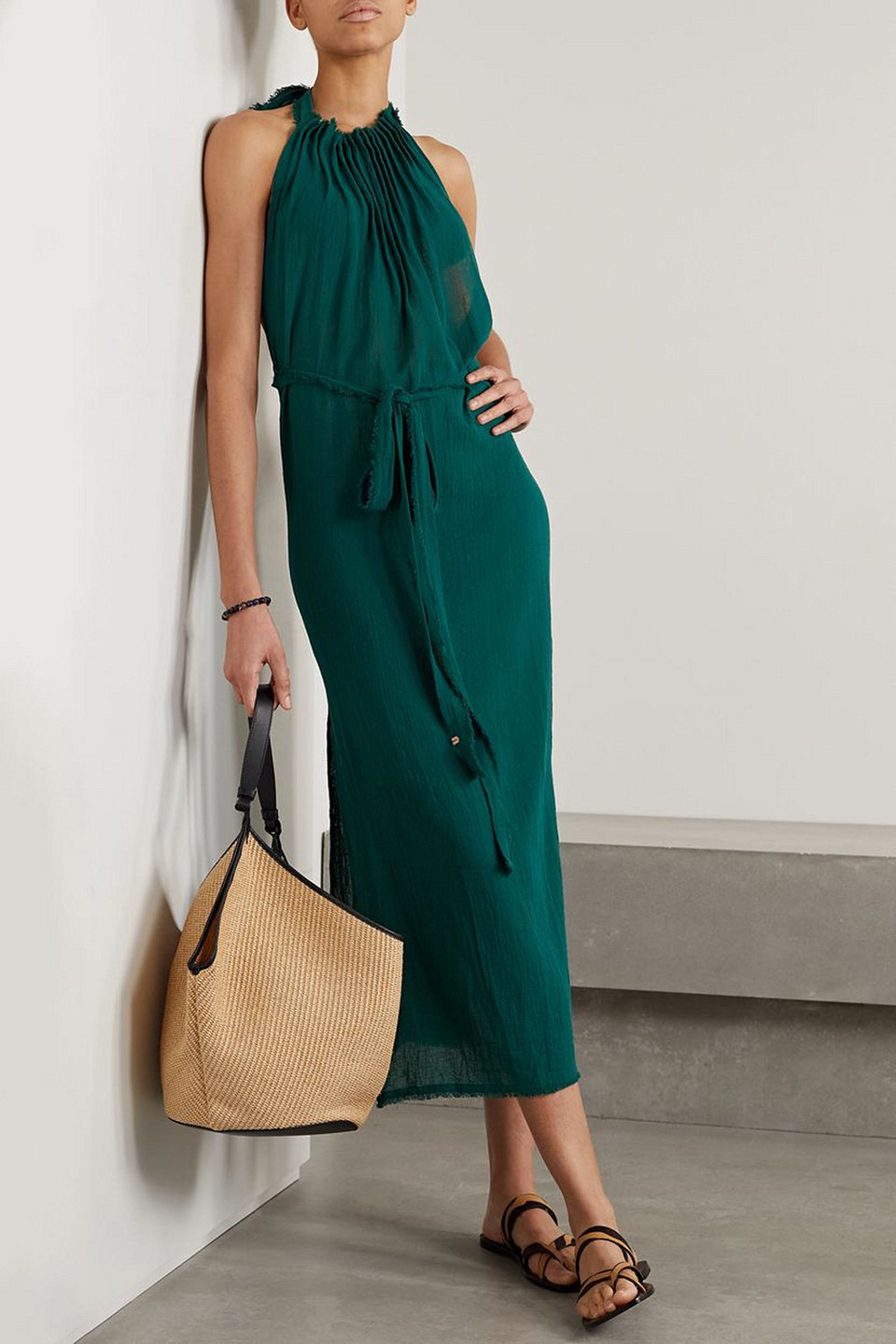 CARAVANA MALKI COTTON-GAUZE HALTERNECK MIDI DRESS 