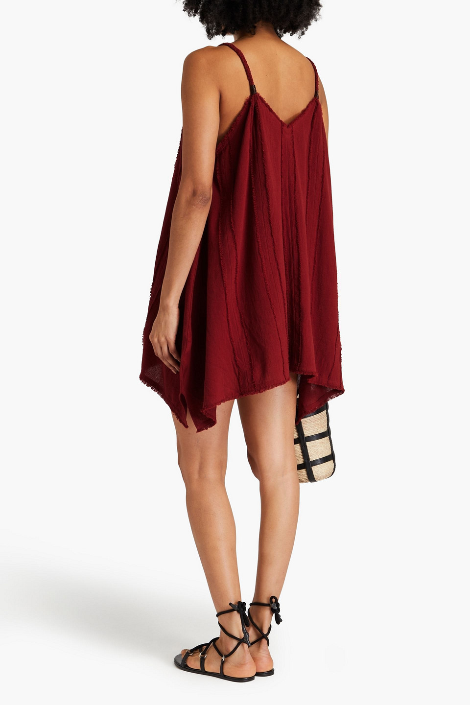 CARAVANA CHI FRAYED COTTON-GAUZE MINI DRESS