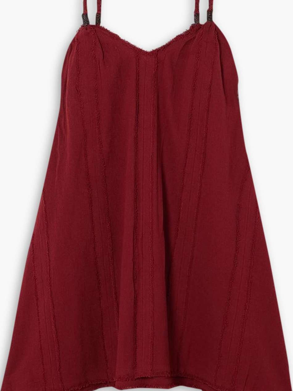 chi frayed cotton-gauze mini dress