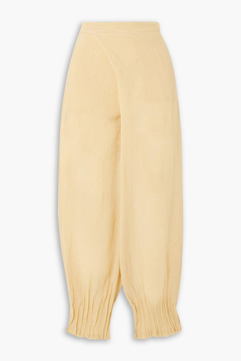 Caravana Katari Frayed Wrap-effect Cotton-gauze Tapered Pants In Pastellgelb