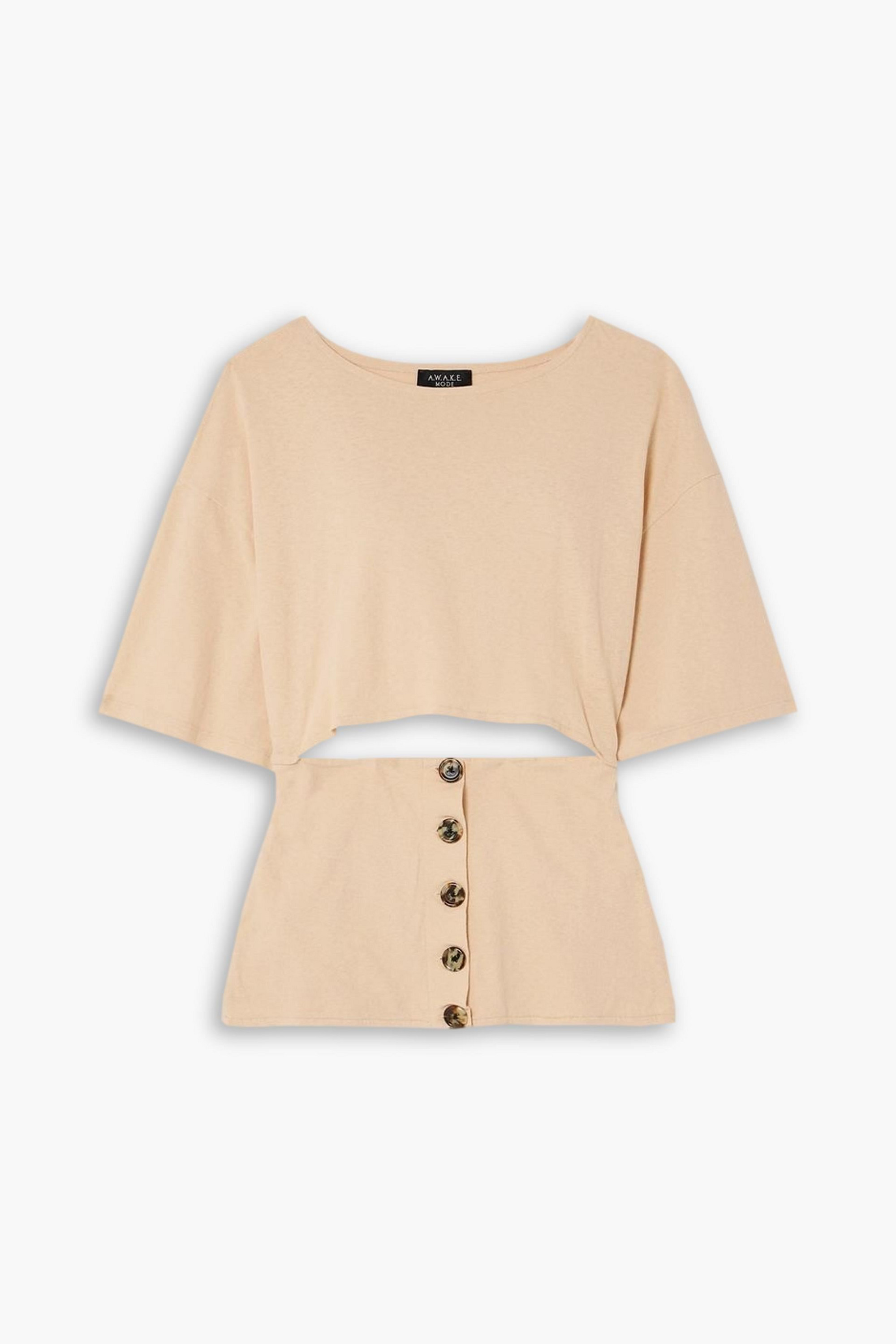 A.W.A.K.E. MODE Button-embellished cutout cotton-jersey T-shirt thumbnail