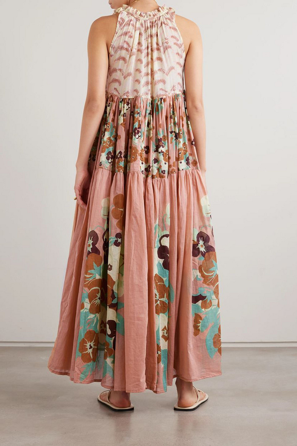 Yvonne S Hippy Tiered Gathered Printed Cotton-voile Maxi Dress In Cream