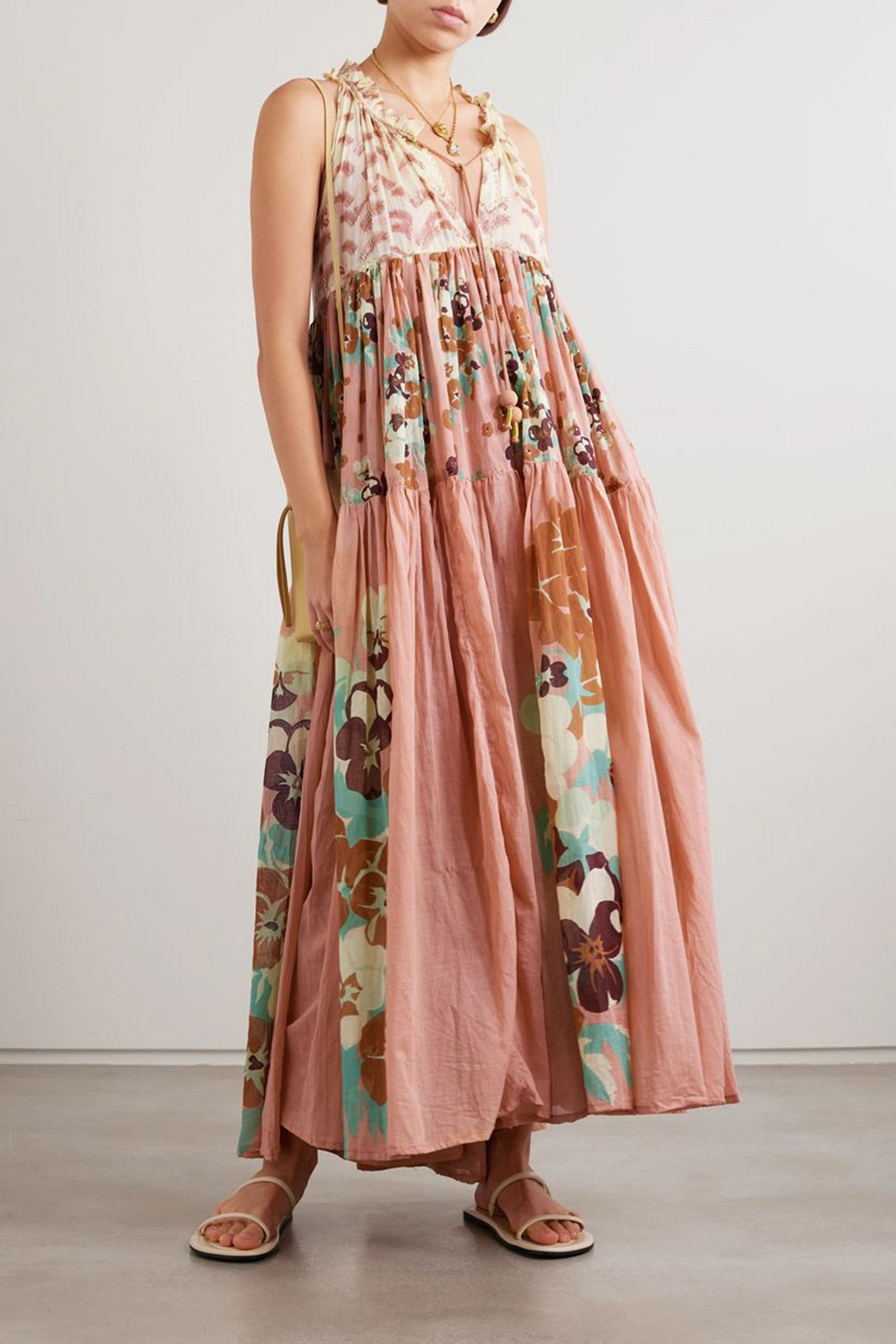 Yvonne S Hippy tiered gathered printed cotton-voile maxi dress