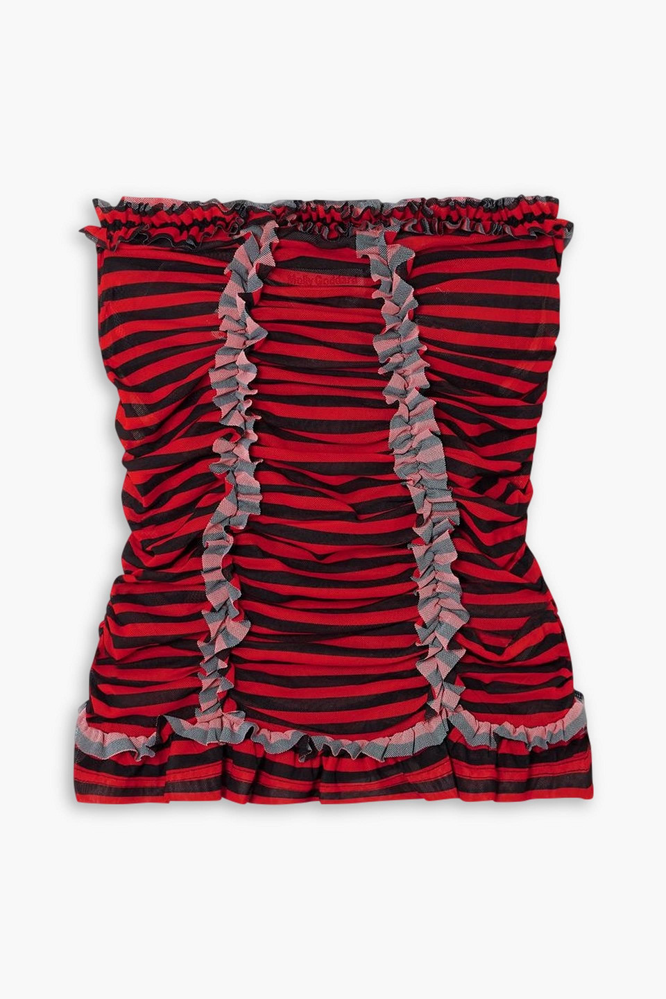Molly Goddard Tracey Strapless Ruffled Striped Tulle Top In Red