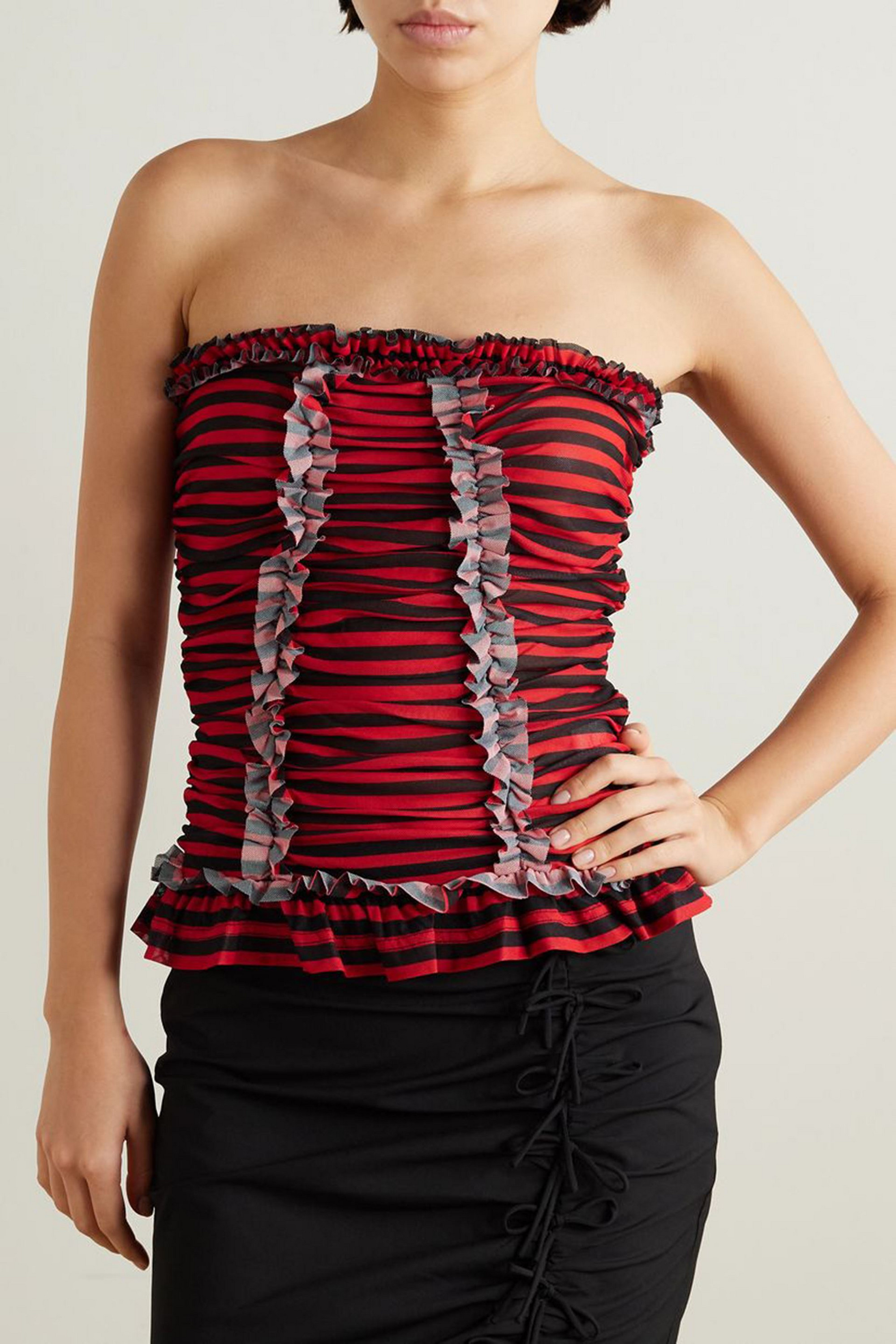 Molly Goddard Tracey strapless ruffled striped tulle top