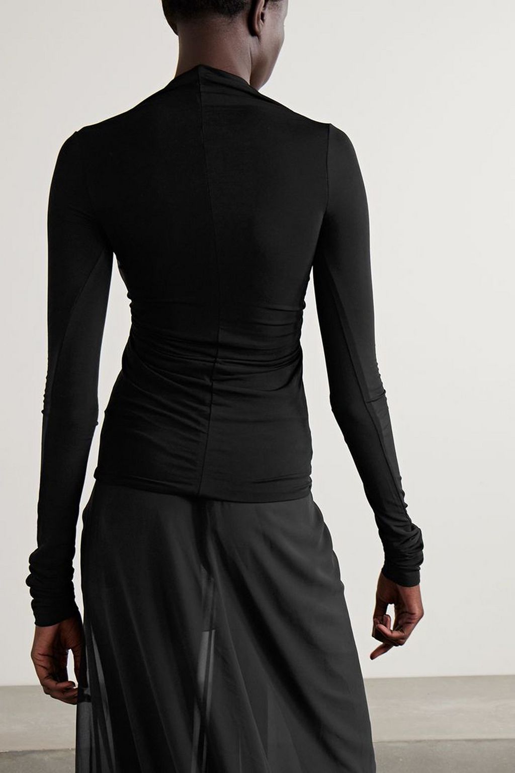 RICK OWENS Cutout ruched stretch-jersey top