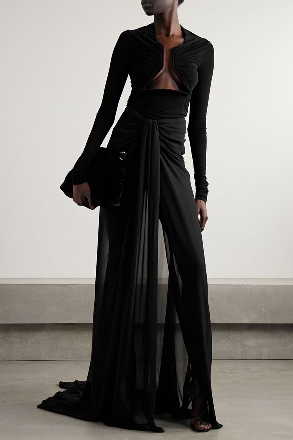 RICK OWENS Cutout ruched stretch-jersey top