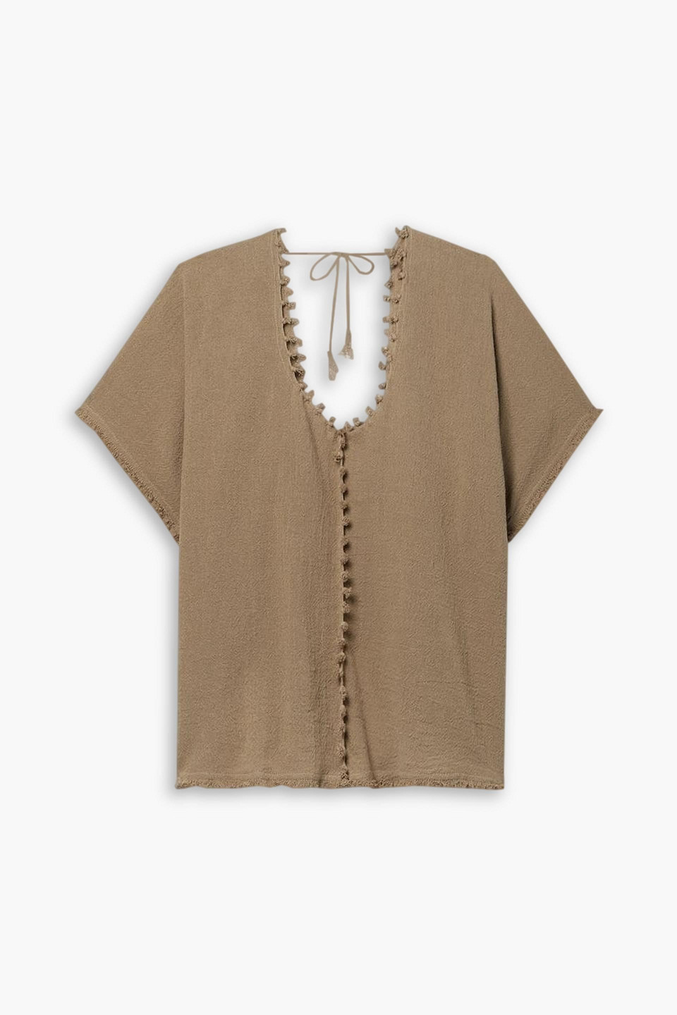 Caravana Xmaben Frayed Cotton-gauze Top In Taupe