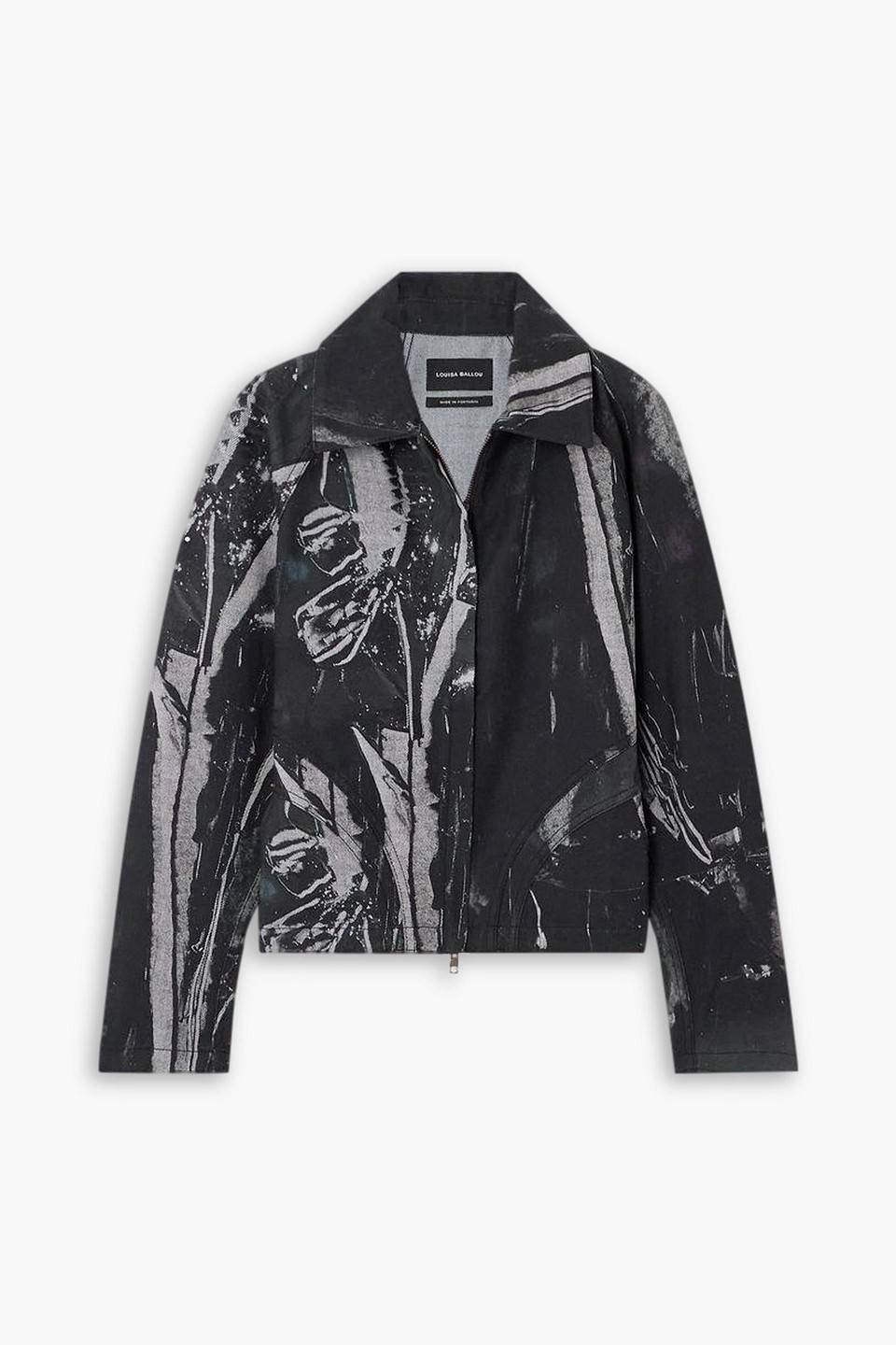 Louisa Ballou Seamed Printed Denim Jacket In Black