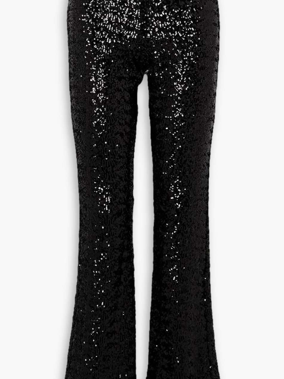 sequined stretch-satin flared pants
