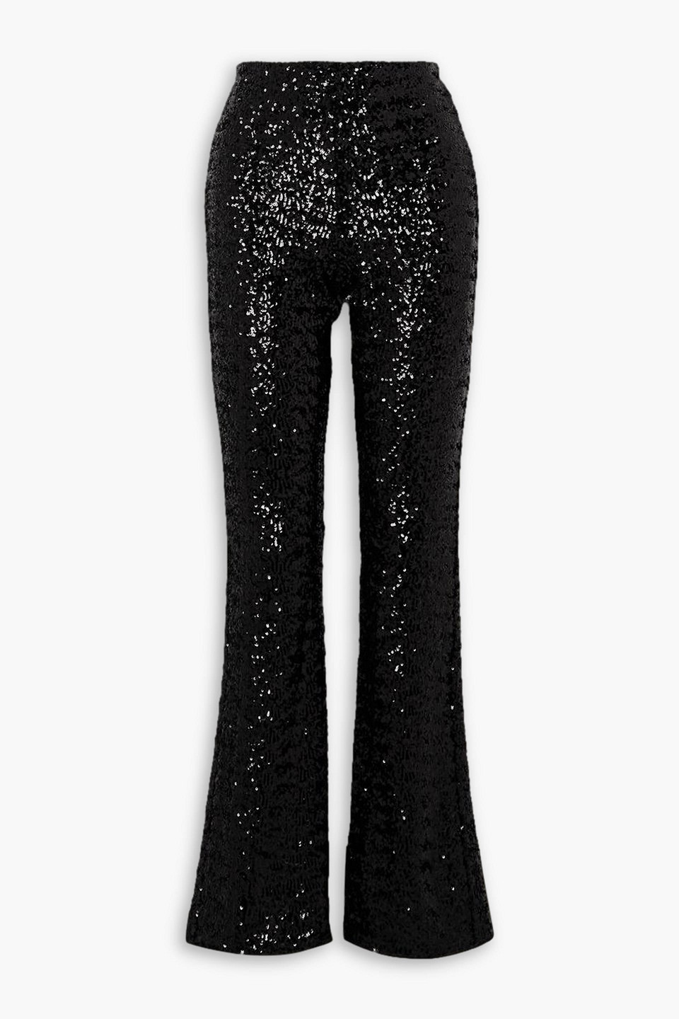Shop Oseree Sequined Stretch-satin Flared Pants In Black