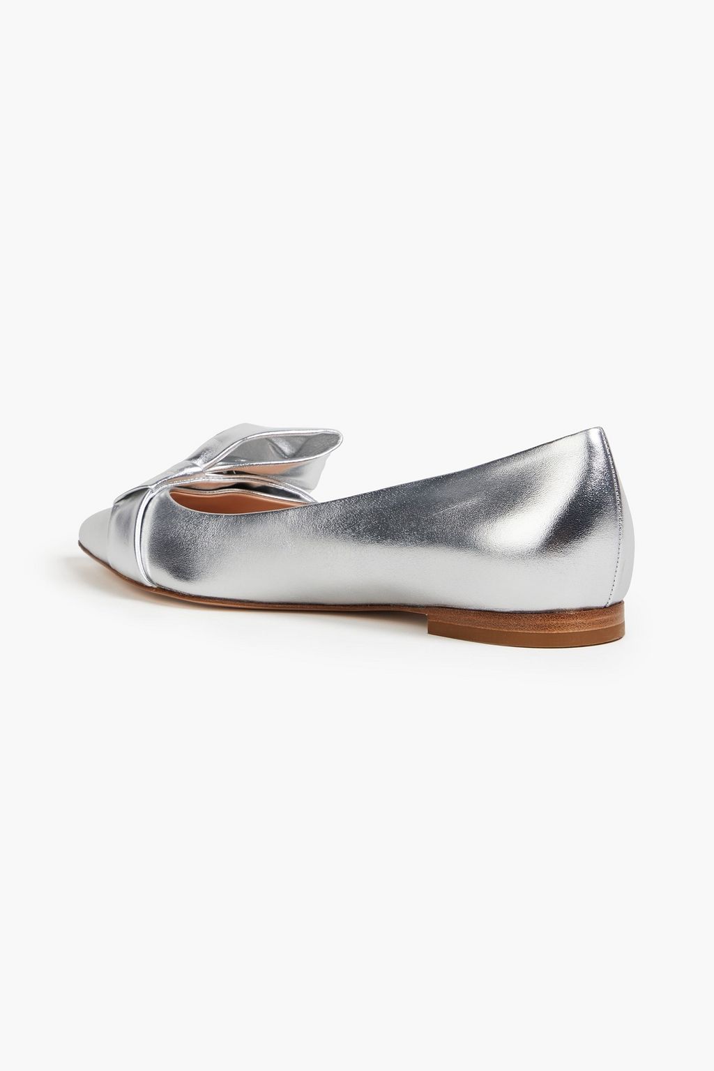 GIANVITO ROSSI 사피라 05 보우 디테일 메탈릭 가죽 포인티드 토 플랫