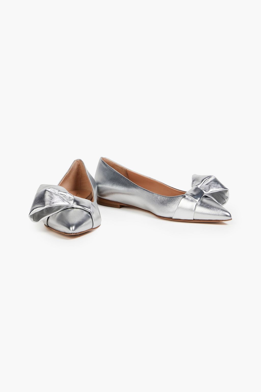 GIANVITO ROSSI 사피라 05 보우 디테일 메탈릭 가죽 포인티드 토 플랫