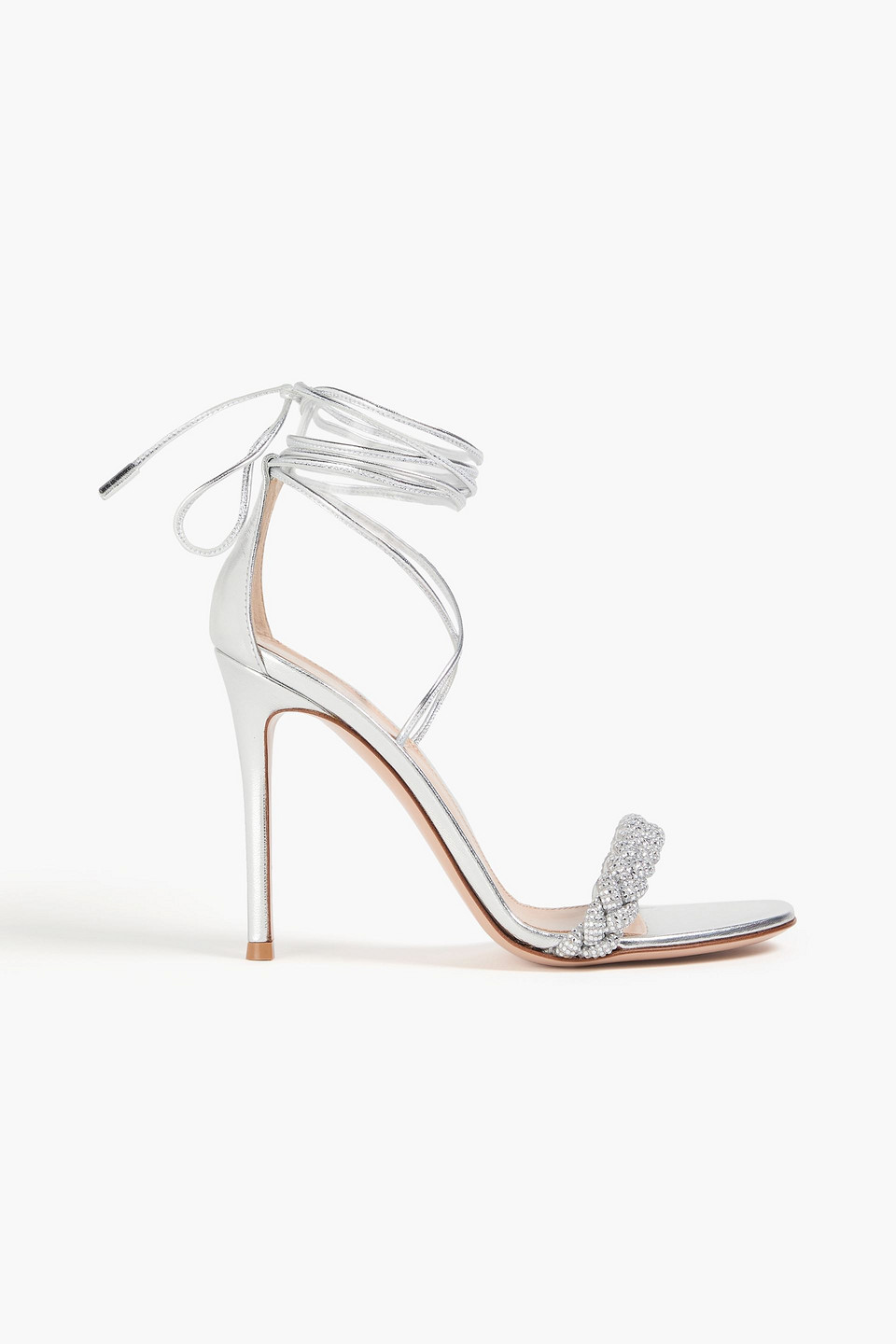 Gianvito Rossi Ladies Leomi 105mm Braided Sandals In Silver Tone
