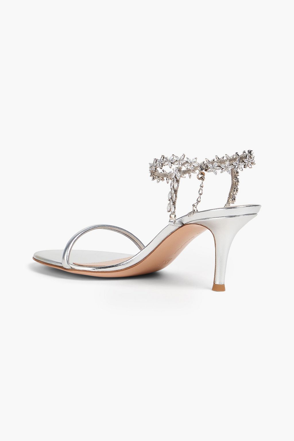 GIANVITO ROSSI 아르테시아 크리스털 장식 메탈릭 가죽 샌들