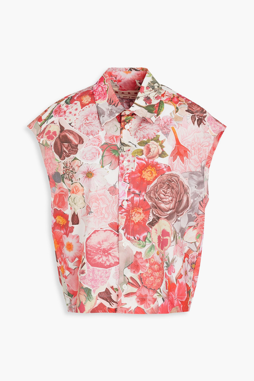 Marni Floral-print Cotton-poplin Shirt In Papaya