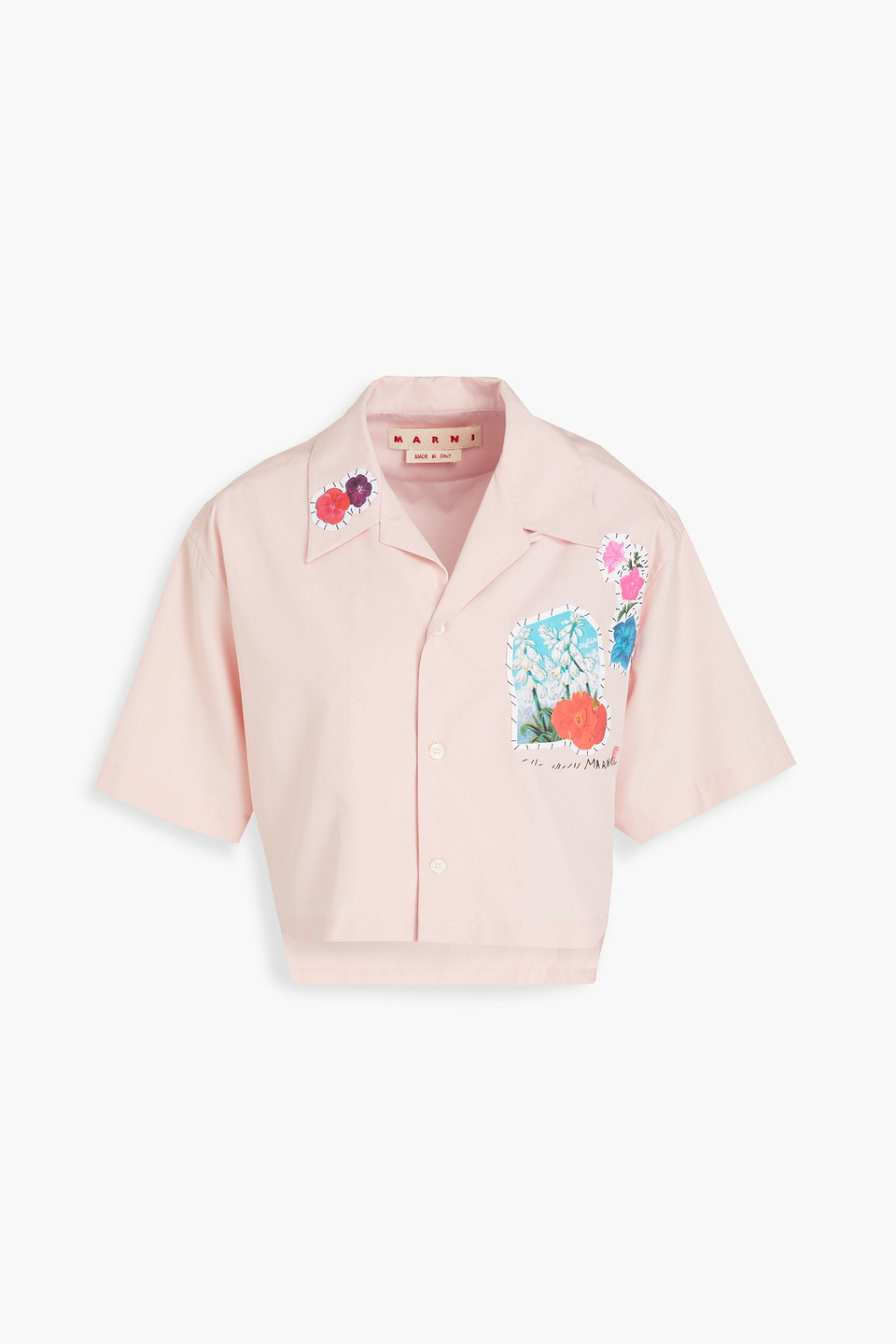 Marni Embroidered Floral-print Cotton-poplin Shirt In Pastel Pink