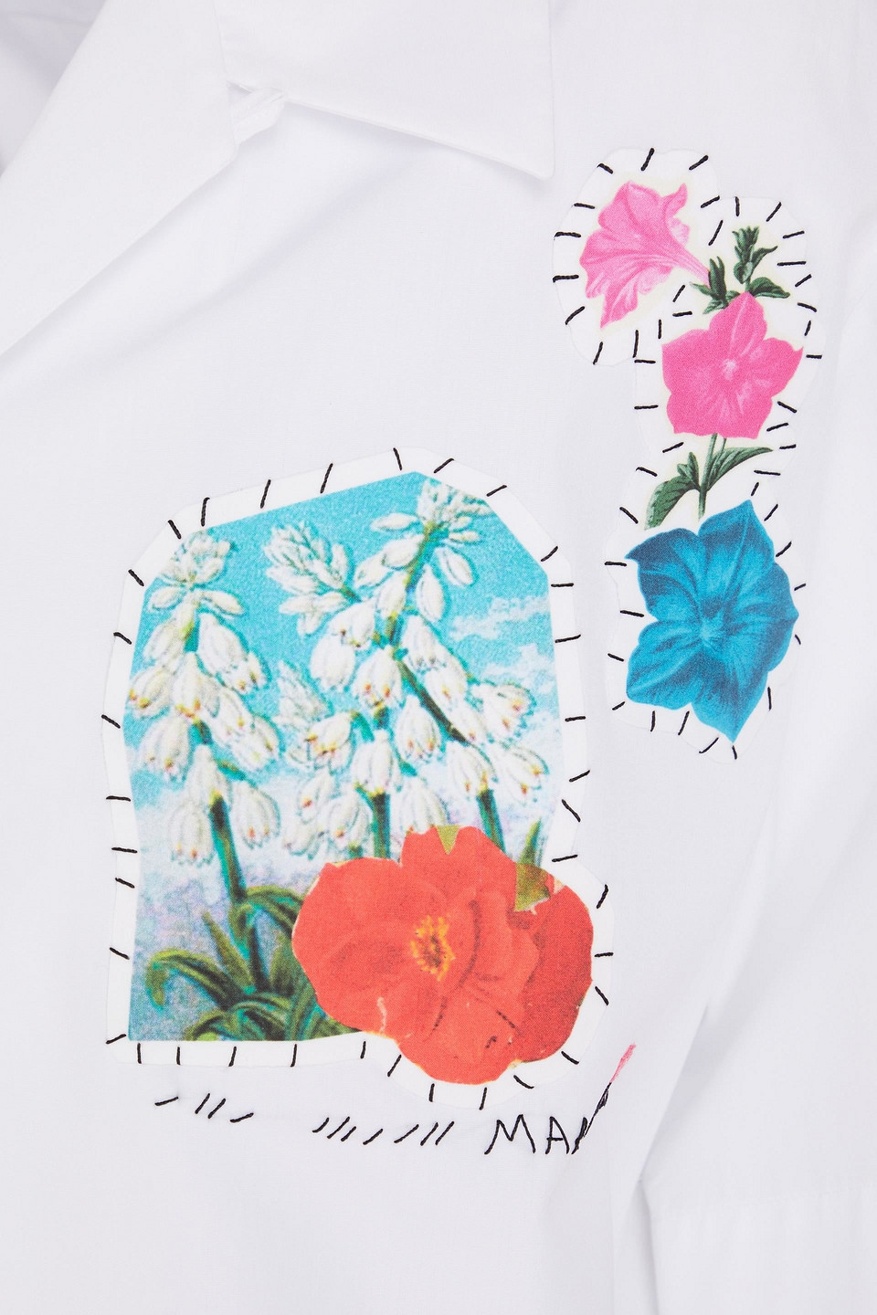 Marni Floral-patch Cropped Shirt In White