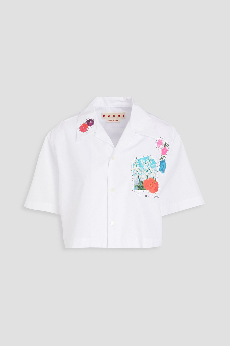Marni Floral-patch Cropped Shirt In White