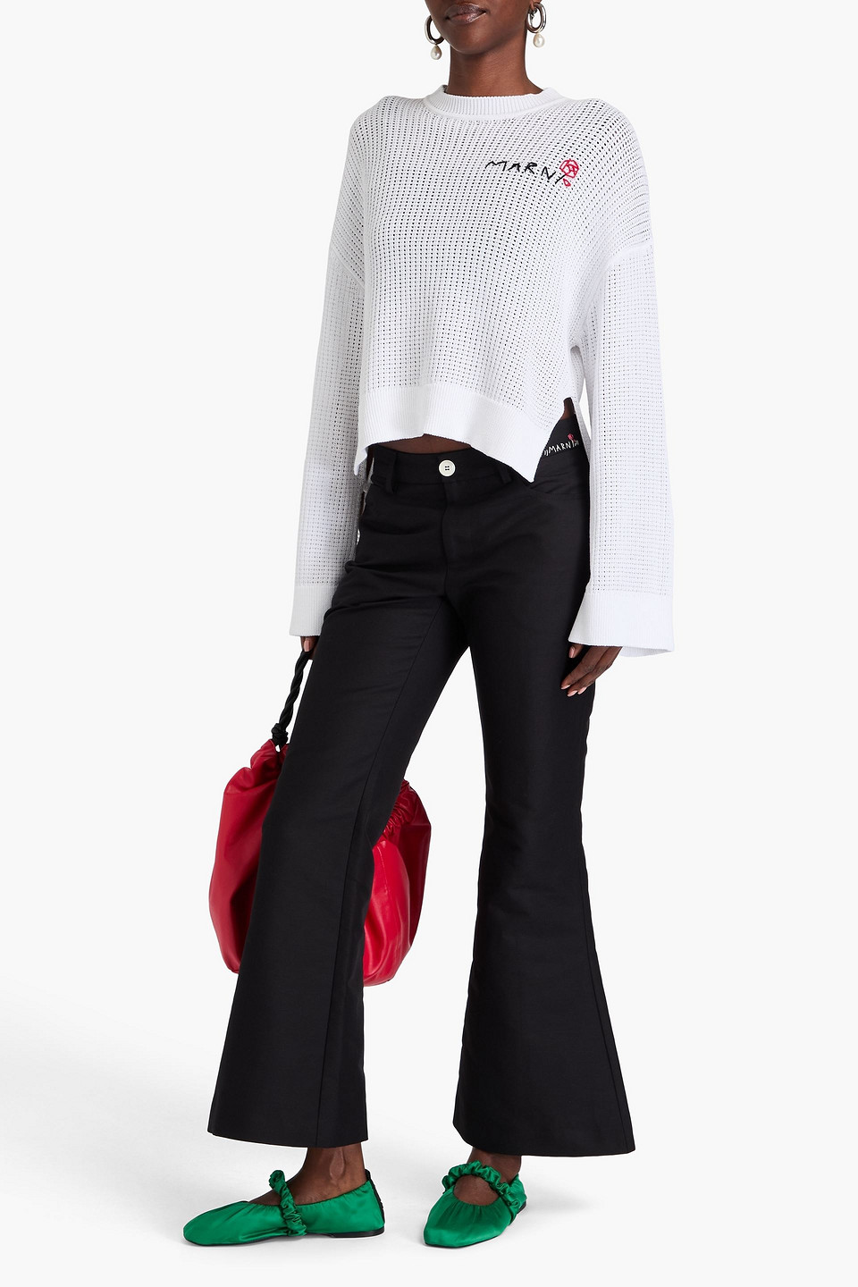 Marni Cotton Flared Pants In Black