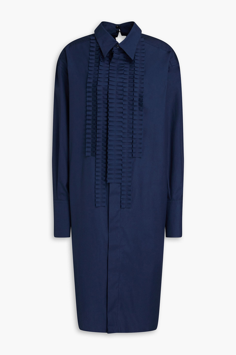 Marni Ruffled Cotton-poplin Shirt Dress In Navy