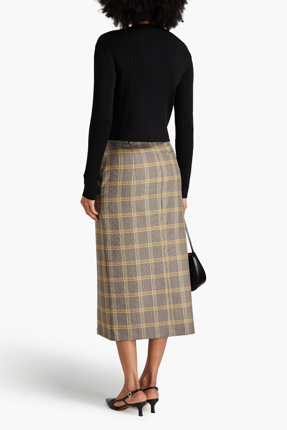 Marni Checked Wool-blend Midi Skirt In Black