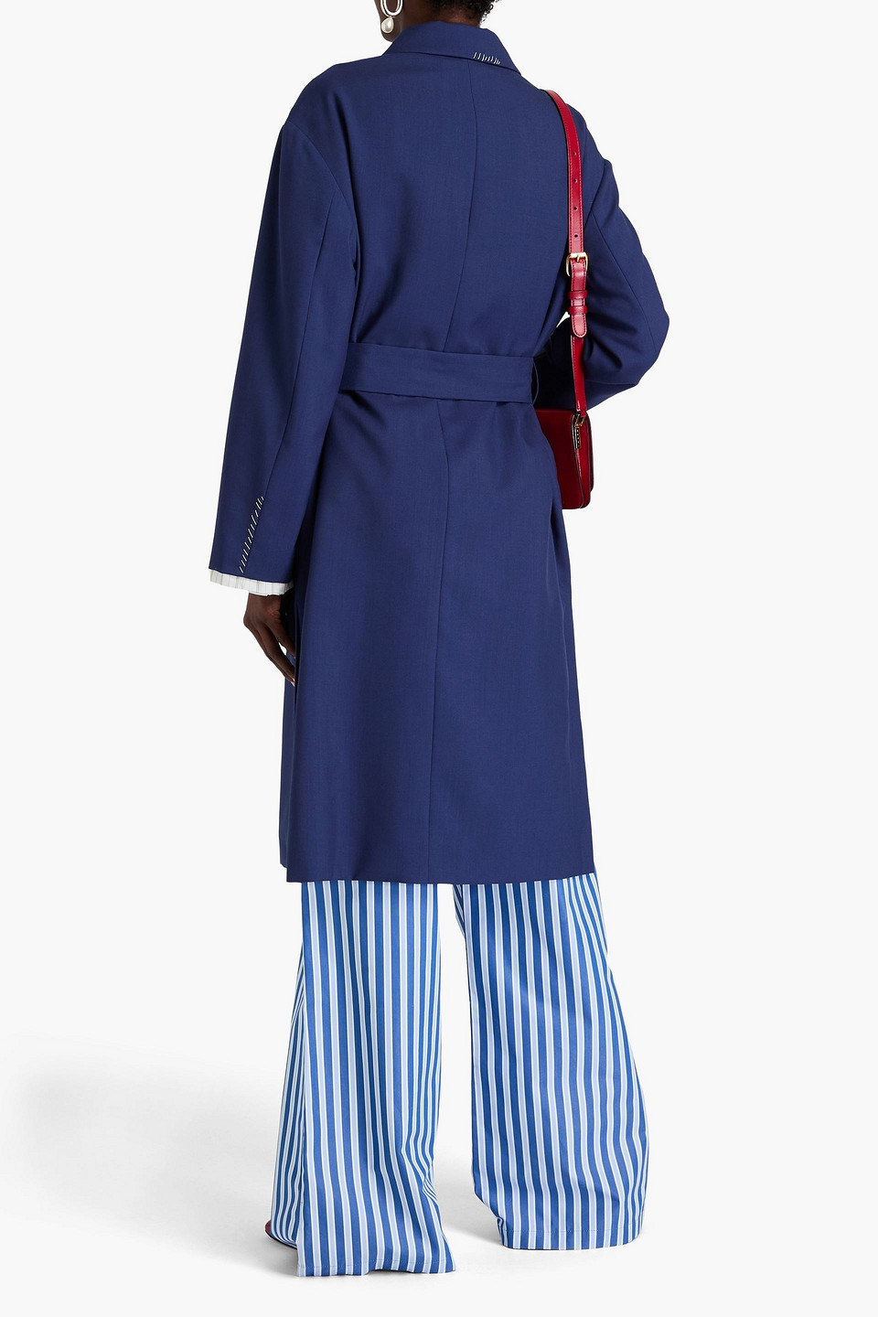 Marni Belted Embroidered Wool Coat In Indigo
