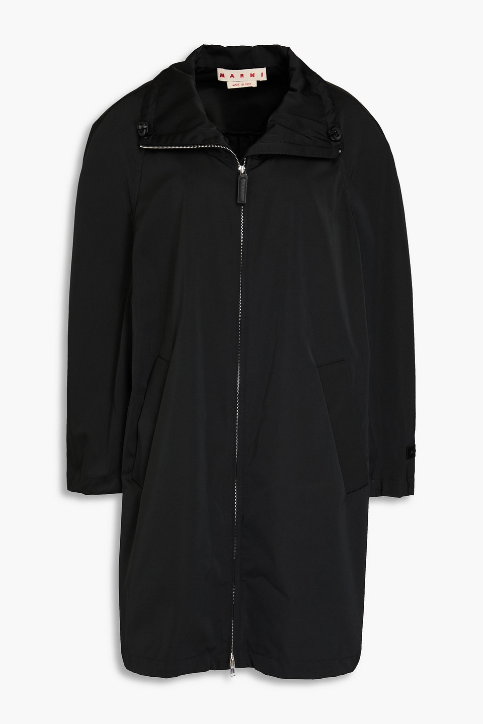 Oversized leather-trimmed shell raincoat