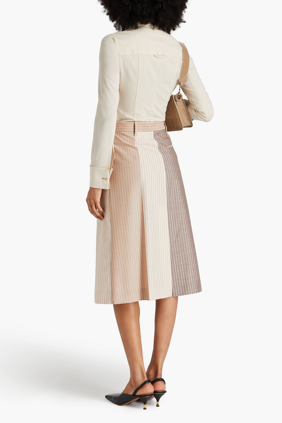 Marni Color-block Pinstriped Wool Midi Skirt In Neutral