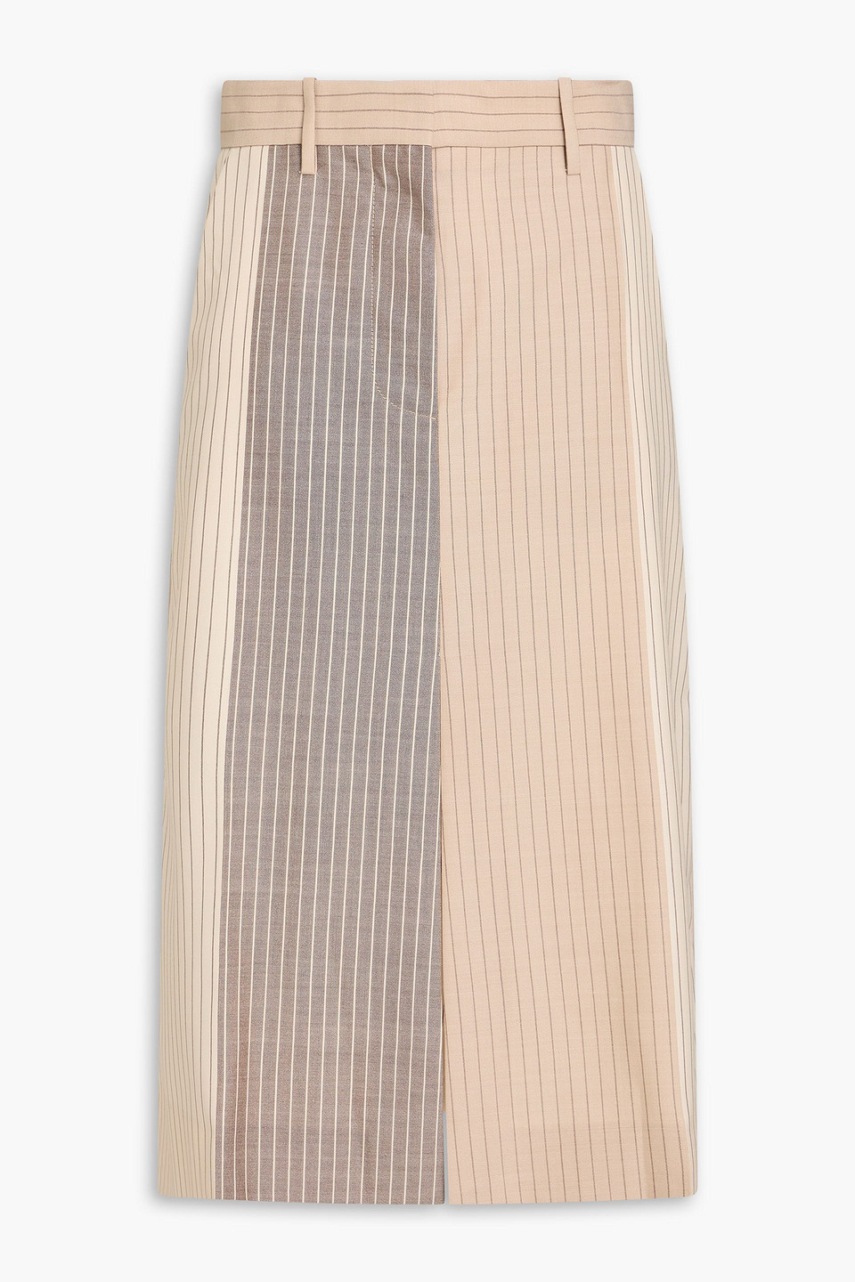 Marni Color-block Pinstriped Wool Midi Skirt In Neutral