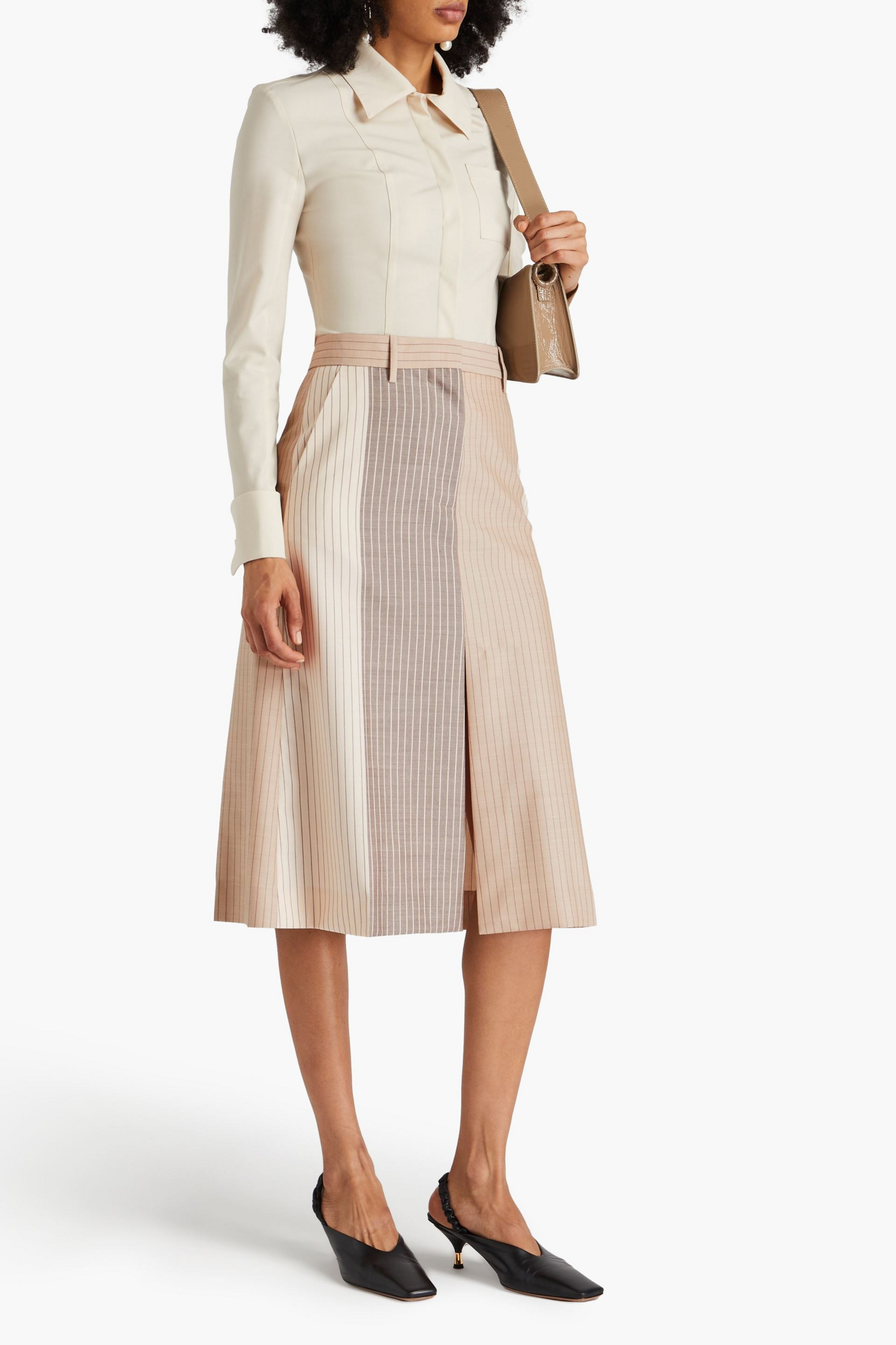 Marni Color-block pinstriped wool midi skirt