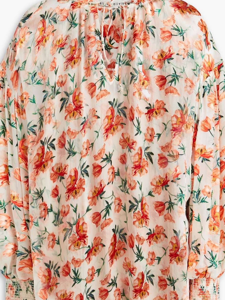julius ruffled floral-print devoré-satin blouse