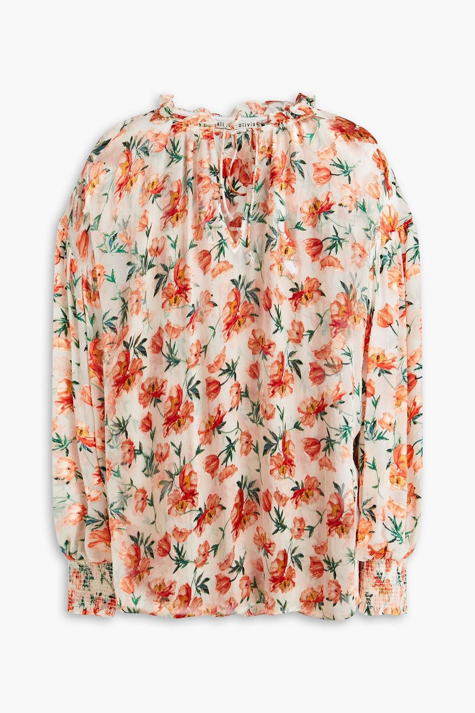 Alice And Olivia Julius Ruffled Floral-print Satin Blouse In Orange
