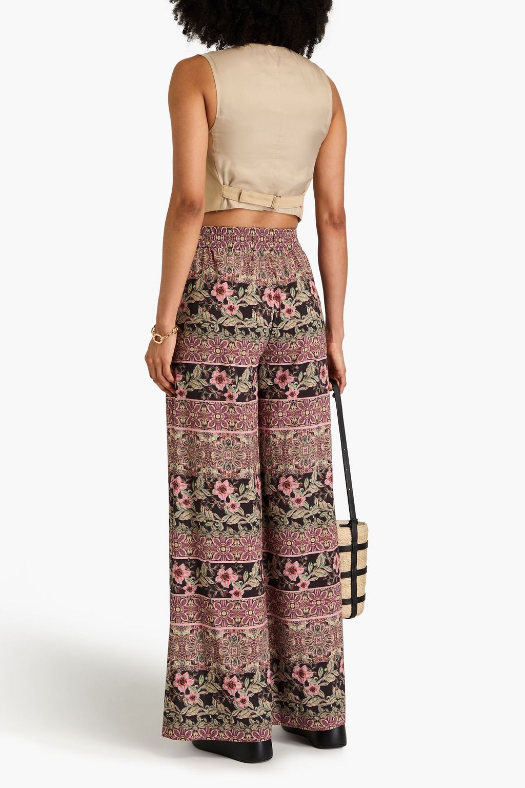 ALICE + OLIVIA بنطال Kenley من الكريب بأرجل واسعة ومزين بطبعة الأزهار