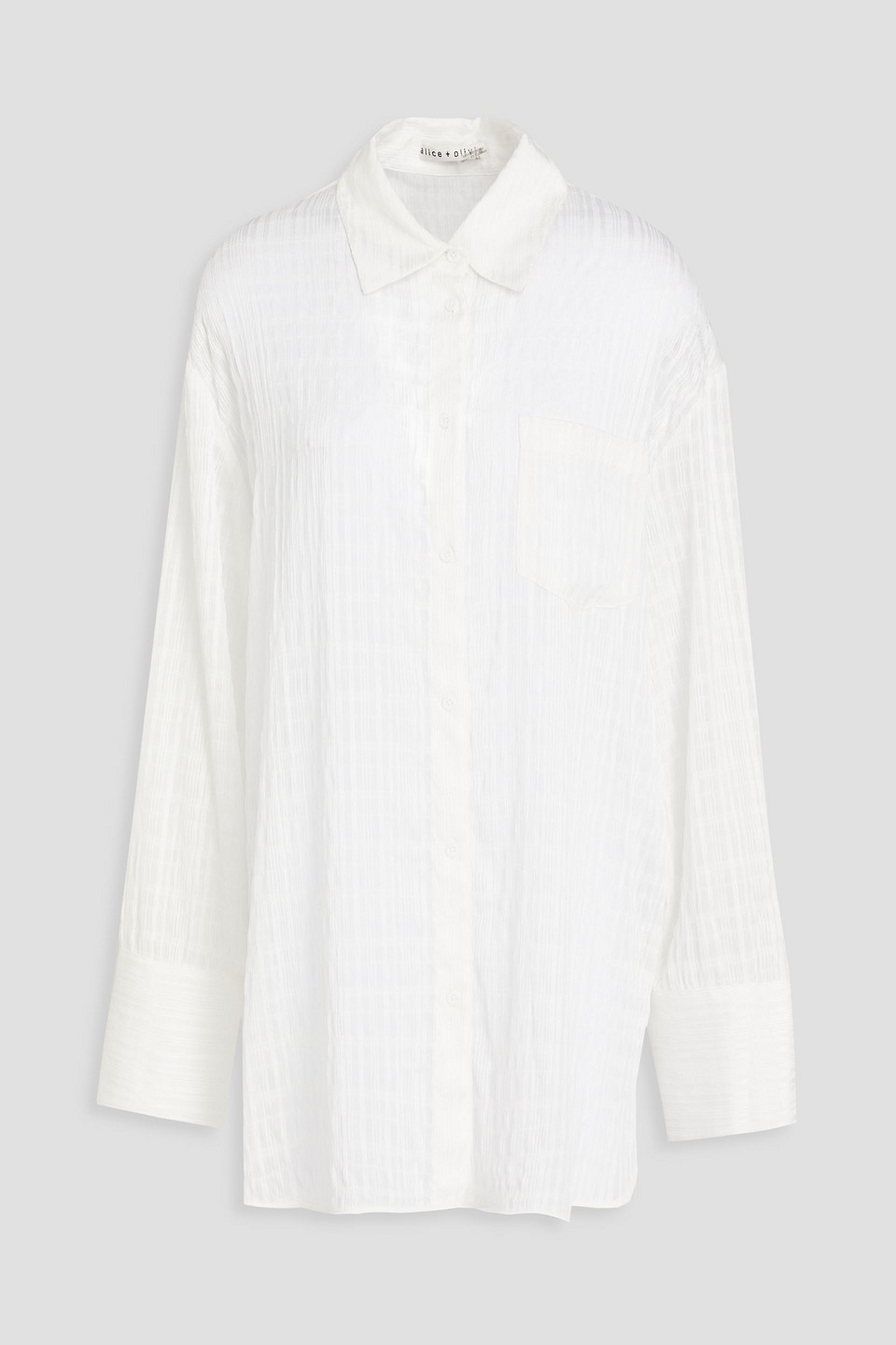 Alice And Olivia Finely Seersucker Shirt In Off-white