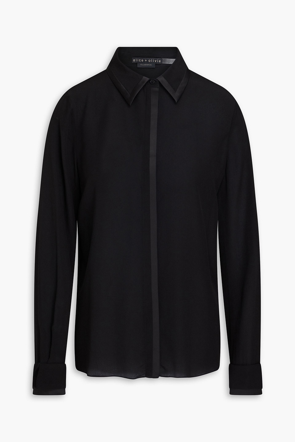 Alice And Olivia Willa Silk Crepe De Chine Shirt In Black