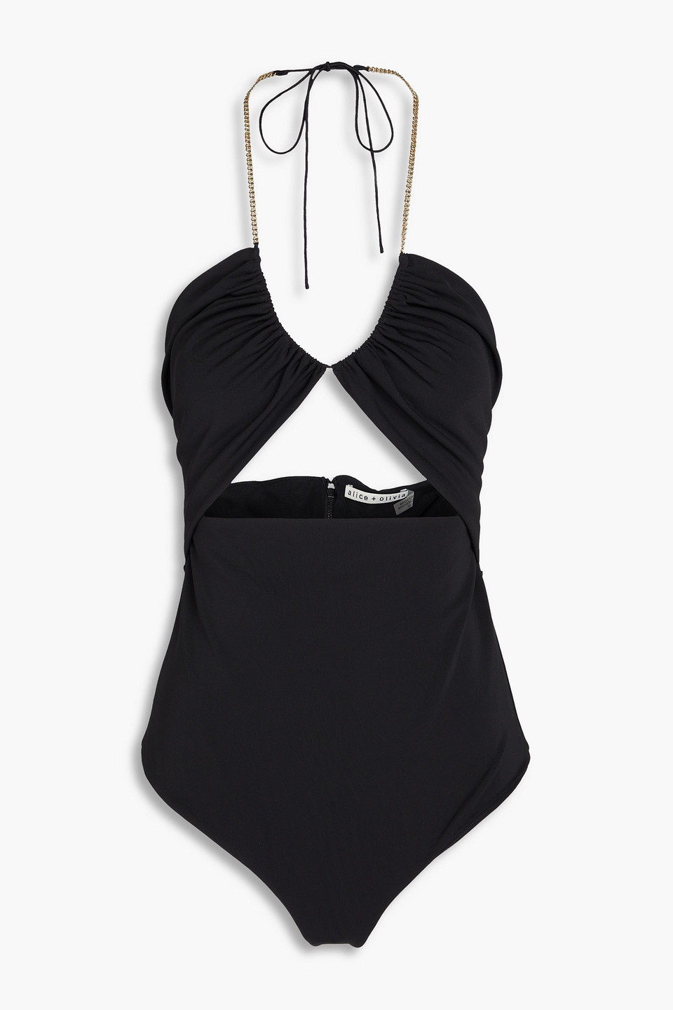 Alice And Olivia Sariya Cutout Stretch-jersey Halterneck Top In Black