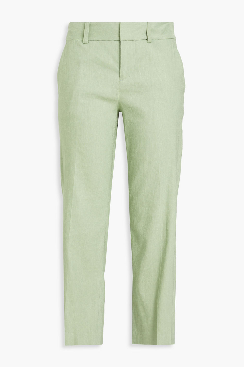 Alice And Olivia Janis Cropped Linen-blend Straight-leg Pants In Sage Green