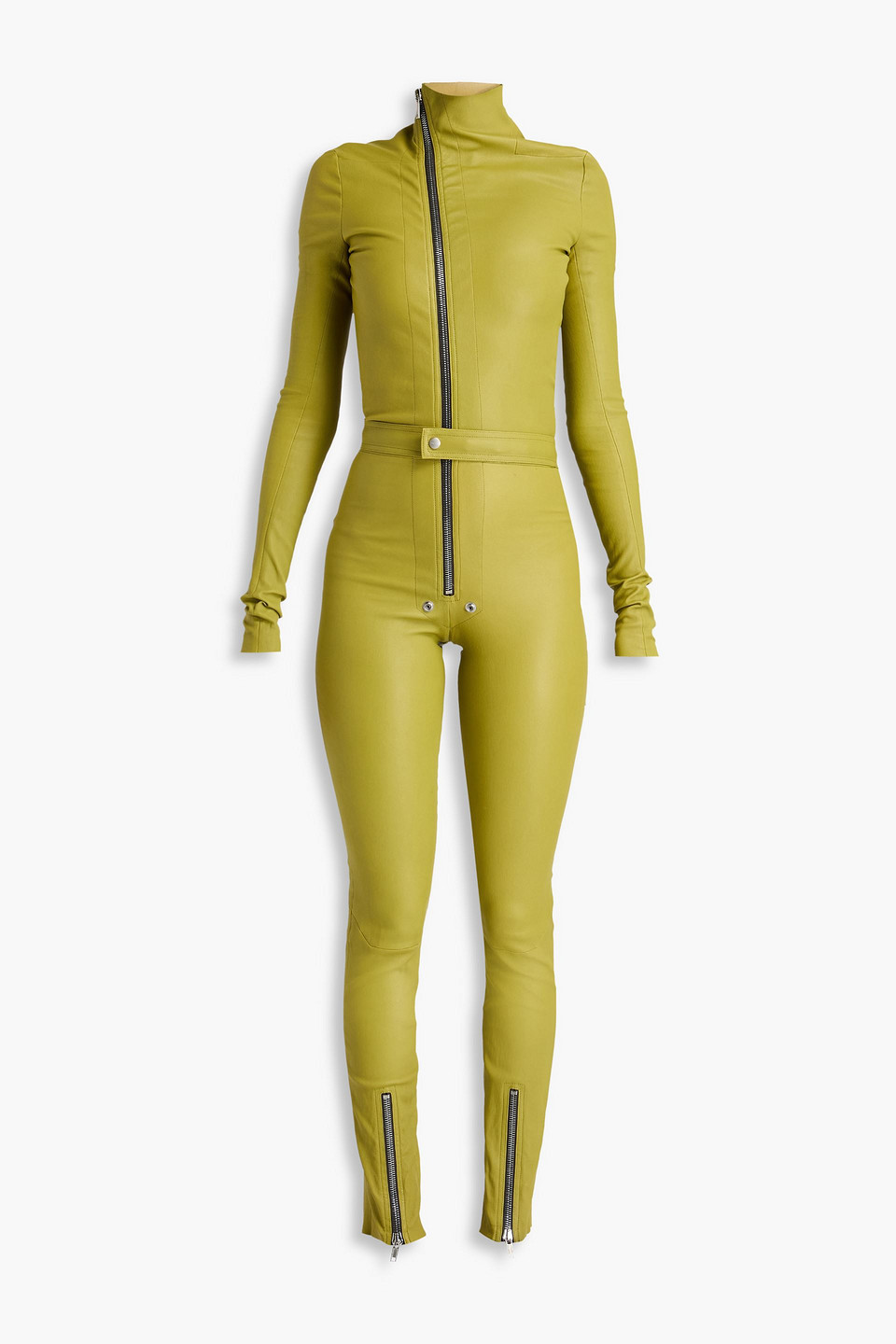RICK OWENS ZIP-DETAILED LEATHER-BLEND JUMPSUIT