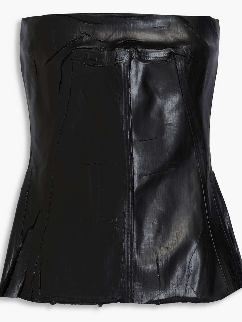 frayed cotton-blend strapless top
