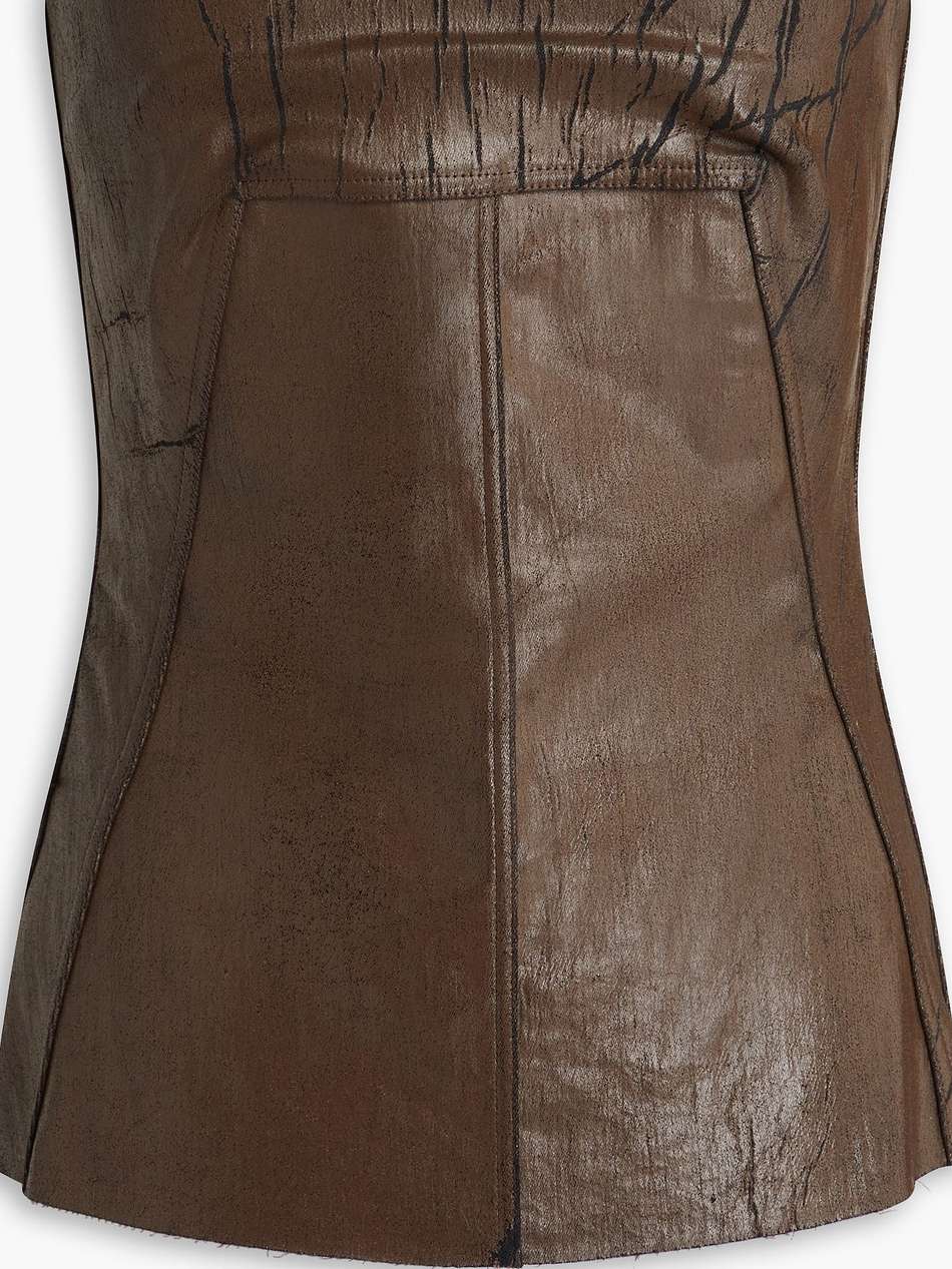 strapless coated denim top
