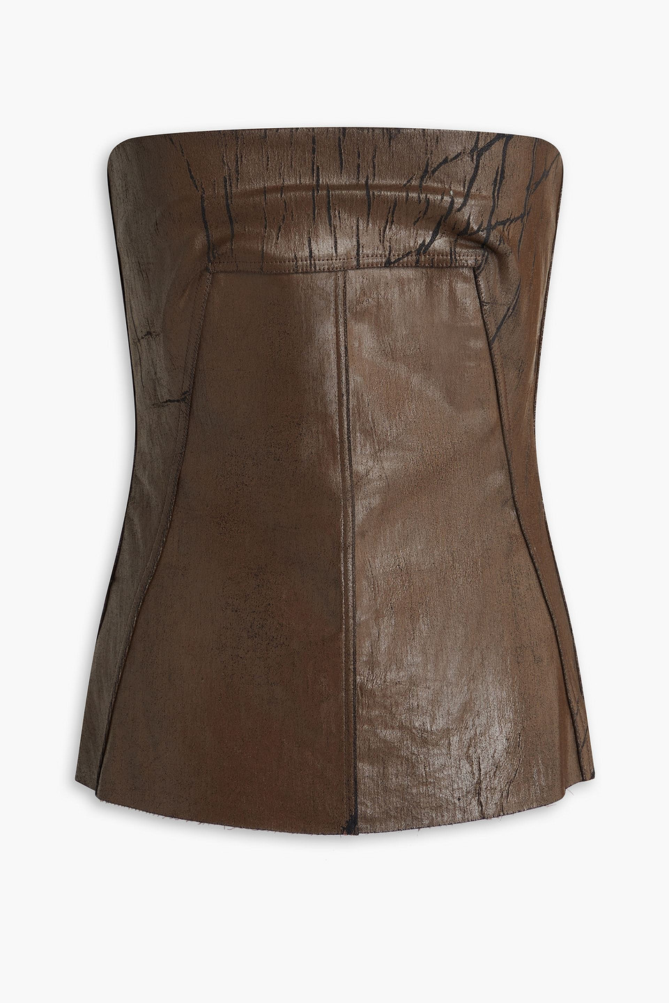 Rick Owens Strapless Coated Cotton-blend Top In Chocolate
