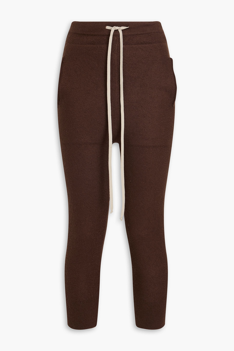Rick Owens Cropped Cashmere Track Pants In Brown