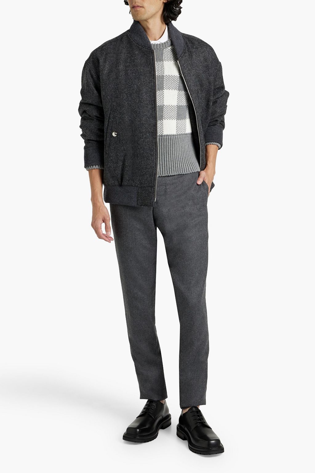 THOM BROWNE Lace-up wool-felt bomber jacket