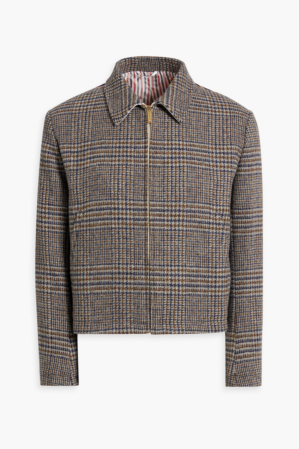 Twill-paneled checked wool-tweed jacket